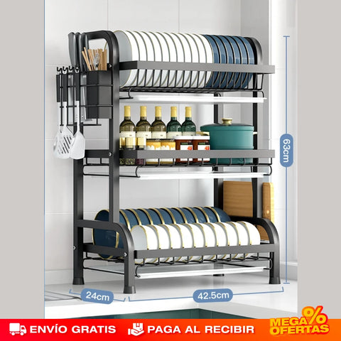 ESTANTE ESCURRIDOR PARA PLATOS DE 3 NIVELES + ENVÍO GRATIS