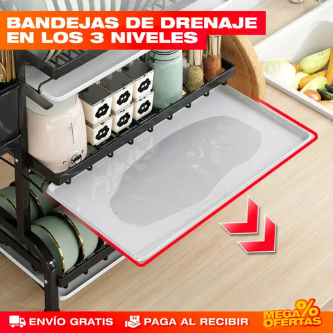 ESTANTE ESCURRIDOR PARA PLATOS DE 3 NIVELES + ENVÍO GRATIS